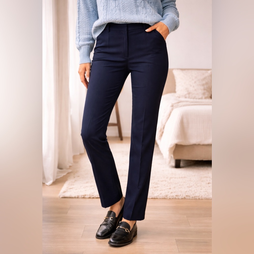 Hilary Radley Navy Slim Leg Pants Mid Rise Tummy Control Size medium‎ 29” Inseam